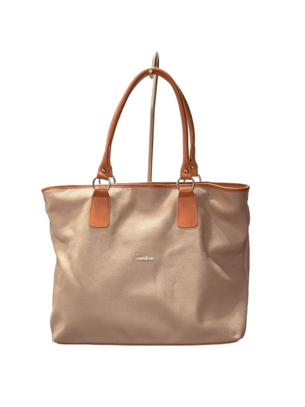 VALENTINA Women's Genuine Leather Tote Bag Beige Tan Interior Pockets Italian